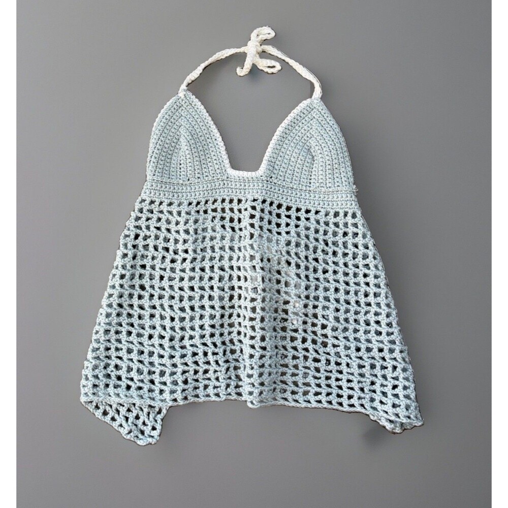 Handmade Crochet Halter Neck Mesh Crop Top Open Knit Summer Boho Festival M
